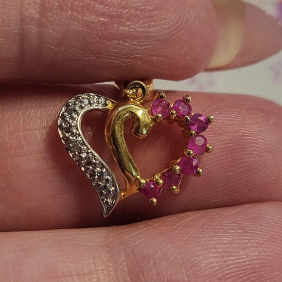 Ross Simons Ruby & Diamond Accent Heart Pendant - Picture 1 of 5